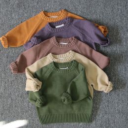 Pullover 2023 Autumn Winter Long Sleeve Solid Color Kids Sweater Casual Loose Baby Boys Girls Knitted Tops 230619