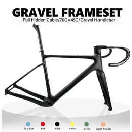 Car Truck Racks Carbon Gravel Frame 700C45C BB386 Flat Mount Disc Brake Bicycle Frameset 133° Flare Handlebar Cyclocross Bike 230617