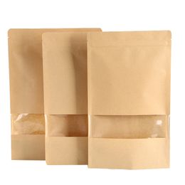 Kraft Stand Up Pouch Bags, Resealable Bag with Transparent Window and Tear Notch for Multipurpose Storage 1224528