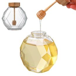 Storage Bottles Mini Hexagonal Honey Jars 12oz Glass-Sealed Jar Clear Container With Dipper Shape For Easy