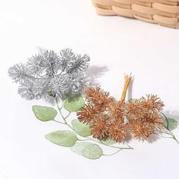 Dried Flowers 6PCs Gold Silver Artificial Plants Leaves For Home Room Decor Silk Fake DIY Craft Accessories Table Wedding Decorations