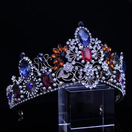 Hair Clips Luxury Colourful Crystal Crown Wedding Headwear Bridal Rhinestone Ornament Women's Party Dress Gift Jewellery