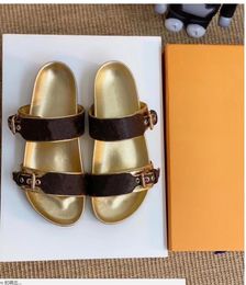 with box Sandals Women Slides womens slipper waterfront brown flower leather sandal high heels flap 35-45 with orange box and dust bag #LWS-01