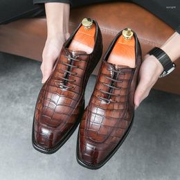 Dress Shoes Men's Wedding Patent Leather Black Brown Crocodile Pattern Oxford Prom Homecoming Party Oxfords Footwear Zapatos