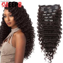 MEEPO Synthetic Deep Wave Curly Clip in Hair Full Head Heat Resistance Deep Wavy Clip In 7 Pieces L230520