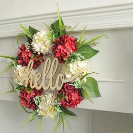 Decorative Flowers Eco-friendly Hanging Door Wreath Bright Color Front Decor HELLO Letter Farmhouse Porch