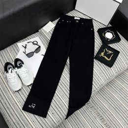 Women's Jeans Designer Spring Summer New Celebrity High Waist Slim Letter Printing Folded Hem Long Pants Female CAH8