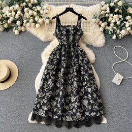 French niche haute couture floral suspender dress new summer style with a slim waist and a slim open back fairy dress