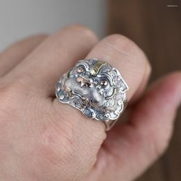 Cluster Rings Chinese Ethnic Style Silver Plated Pi Xiu Ring Feng Shui Good Lucky Jewelry Wealth Mythical Animal Anniversary