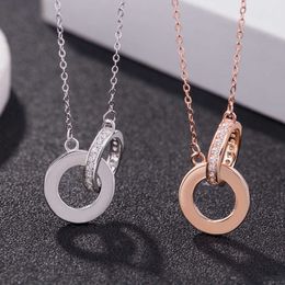 Designer trend Carter Double Ring Necklace 925 Sterling Silver Mobius Plated Rose Gold Big Cake Pendant Collar Chain Female Straight