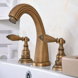 Bathroom Sink Faucets Vintage Retro Antique Brass Deck Mounted Dual Handles Widespread 3 Holes Basin Faucet Mixer Water Taps Aan069