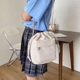 Evening Bags Fashion Simple Canvas Single Shoulder Crossbody Bag Korean Ladies Bucket Leisure Hundred Drawstring Small Square