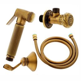 Bath Accessory Set Antique Bronze Bidet toilet seat sprayer gun Hygienic Shower set bidet faucet with brass shower holder Antique carved triangle 230617