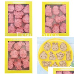 Baking Moulds Easter Cookie Mod 3D Diy Eggs Rabbit Bunny Stamp Biscuit Cutters Embossing Fondant Tool Drop Delivery Home Garden Kitc Dhtkb