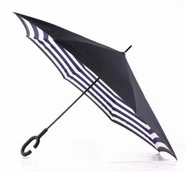 All-match Navy Stripe Inverted Umbrellas C-shape J-shape Handle Waterproof Double Layer Reverse Car Umbrella Paraguas Rain Umbrella 4 colors