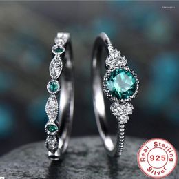 Cluster Rings 925 Sterling Silver Ring Set With Emerald Zircon Crystals For Women Engagement Wedding Glamour Jewellery Gifts