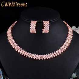 Pins Brooches CWWZircons 5 Layers Gorgeous Cubic Zirconia Paved Rose Gold Colour Women Round Big Necklace Earrings Jewellery Sets for Party T490 230619