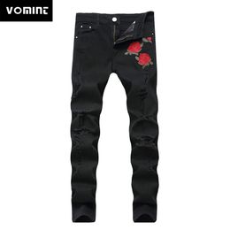 Men's Jeans VOMINT Black Ripped Jeans with Embroidery Men with Flowers Rose Embroidered Men's Denim Jeans Stretch Skinny Jeans Pants 230619