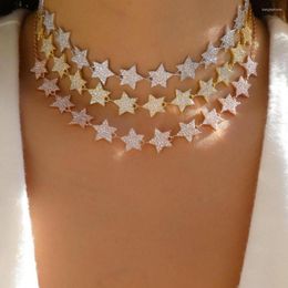 Chains Rose Gold Colour Star Pendant Necklace Ized Cz Paved Five Handmade Girl Birthday Gift