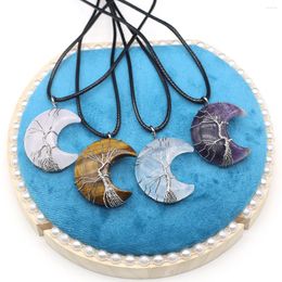 Pendant Necklaces Moon Natural Stone Rose Quartz Opal Agate Amethyst Rope Chains Healing Crystals For Women