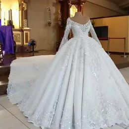 Luxury 2022 New Ball Gown Wedding Dresses Beading Crystal Long Sleeve Scoop Neck Plus Size Bridal Gowns Wedding Dress B0623G04189I