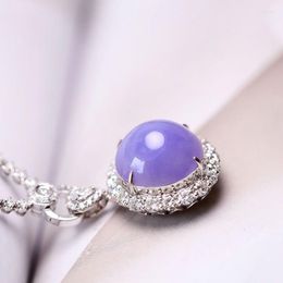 Chains In Fashion Natural Jade Chalcedony Violet Colour Round Necklace Silver Pendant Original Luxury Clavicle Chain Jewellery