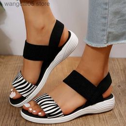 Sandals Female Platform Round Toe Sandals Wedge Black Office Sandals Summer 2023 Women Flat Roman Sandals Casual Beach Shoe Chic Elegant T230619