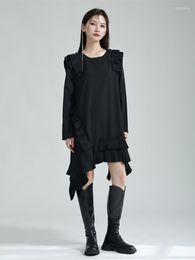 Casual Dresses Women Spring Dress Temperament Japan Style Irregular A-line Pleated Large Swing Long Sleeve Ruffle D2940