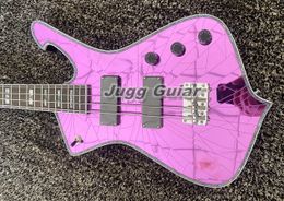 4 Strings Iceman Kiss Paul Stanley Silver Purple Cracked Mirror Electric Bass Guitar Pearl /Abalone Block Inlay Chrome Hardware