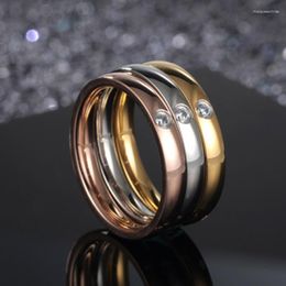 Wedding Rings 3 PCS Female Solitaire Stone Ring Set Rose Gold/Gold/Silver Colour Stainless Steel Engagement For Women