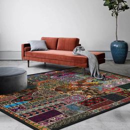 Carpets Bohemian Style Area Rug Ethnic Geometric Stitching Print Living Room Sofa Table Non-Slip Floor Mat Bedroom Bedside Carpet