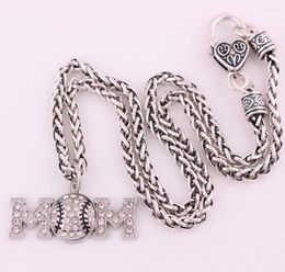 Pendant Necklaces Rhinestone Baseball Rhodium Plated Lobster Clasp Charm Necklace