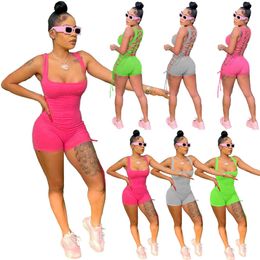 2023 Bodysuit Rompers Women Jumpsuit Sexy Hollow Out Backless Y2K Thin Strap Sleeveless Bodycon Jumpsuits Summer Solid Sporty Playsuit