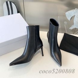Women Ankle Boots Fashion Genuine Leather Mental Toe High Heels Pumps Boots Runway Outfit Party Dress Booties Autumn Winter 2023