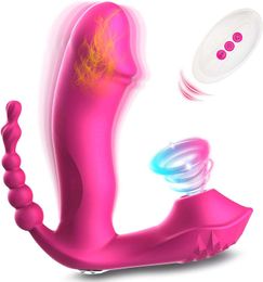 3 in 1 Sucking Vibrator Heating Wearable Dildo Anal Vagina Clitoris Stimulator Sex Toys for Women G-spot