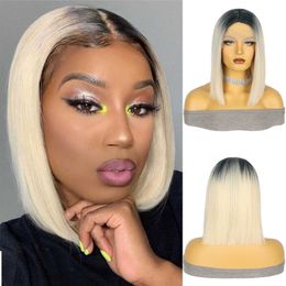 Nxy Hair Wigs Brown Blonde Ombre Synthetic Short Straight Bob for Women Middle Part Lolita Cosplay Natural Heat Resistant Fibre 230619