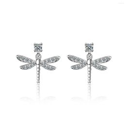 Stud Earrings Simple Lovely 925 Sterling Silver Mosaic Zircon Dragonfly For Women Brincos Oorbellen Birthday Gift Drop