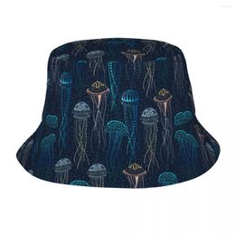 Berets Jellyfish Animal Pattern Unisex Bucket Hats Customize Summer Beach Sun