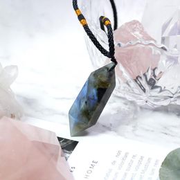 Pendant Necklaces Natural Crystal Elongated Stone Quartz Hexagonal Prism Column Two Points Necklace Gift Jewellery For Women