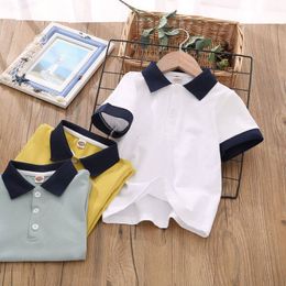 Polos 4-12 Years Children Boys Polo Shirt Summer Fashion Cotton Breathable Mesh Turn-down Collar Plain Tops Blue T-Shirt 230617