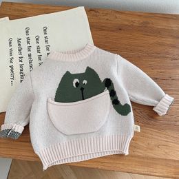 Pullover Ubrania dla dzieci 06 lat Zimowe swetry dla chłopców Jacquard z kreskówki duży sweter kieszonkowy 230619