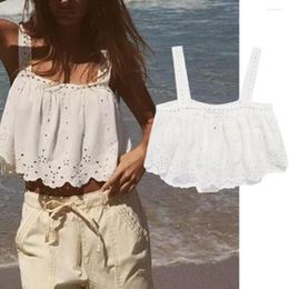 Women's Blouses Maxdutti Holiday Style Hollow Lace Blouse Women Stitching White Tank Shirt High Street Country Linen Casual Embroidery