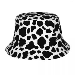 Berets Custom Cow Print Pattern Bucket Hat For Women Men Fur Animal SkinLeather Summer Beach Sun Fisherman Cap