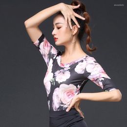 Stage Wear Ballroom Dance Tops Sexy Gauze Long Sleeve Clothes Women Latin Salsa Rumba Chacha Performance Practice Costumes