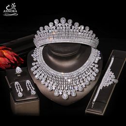 Pins Brooches ASNORA shiny bridal jewelry set wedding cubic zirconia 4 piece necklace ladies crown T0855 230619