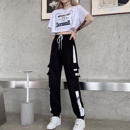 Women's Two Piece Pants Harajuku Women Trousers Pocket And Crop Top Letter 2 Set 2023 Summer Suit Casual Ladies Outfit #TZ17