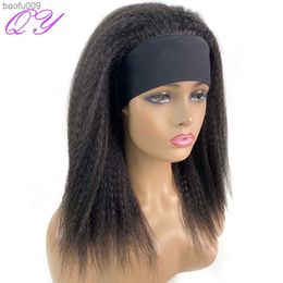 African Straight Headband Wigs Natural Black Medium Length Hairstyle Women's Wig Afro Kinky Free Part Daily Wear Ladies Hair L230520