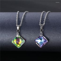 Pendant Necklaces Classic Purple Crystal Necklace For Women Fashion Stainless Steel Chain CZ Square Daily Jewelry Collier