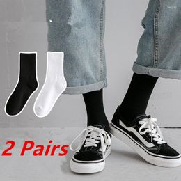 Men's Socks 2 Pairs Men Cotton Solid Color Harajuku High Tube Business Mens Standard White Black Drop Ship Gifts For Man Soks