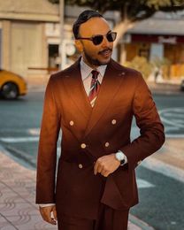 Men's Suits Blazers Sets Men Wedding Groom Brown Man Blazer Slim Fit 2 Pieces Double Breasted Jacket Designer Clothes (Coat Trousers)
